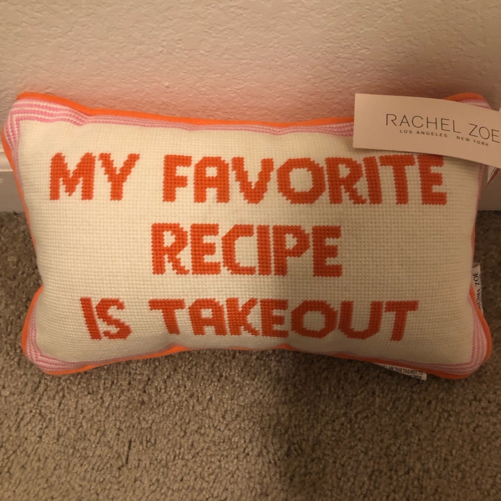 Rachel Zoe Decorative Pillow My Favorite Recipe Is Takeout Embroidery